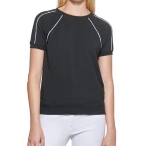 Karl Lagerfeld Black Short Sleeve Sweatshirt with White Contrast Piping
